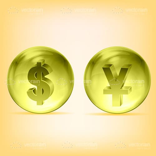 Dollar and Yen in Transparent Yellow Balls